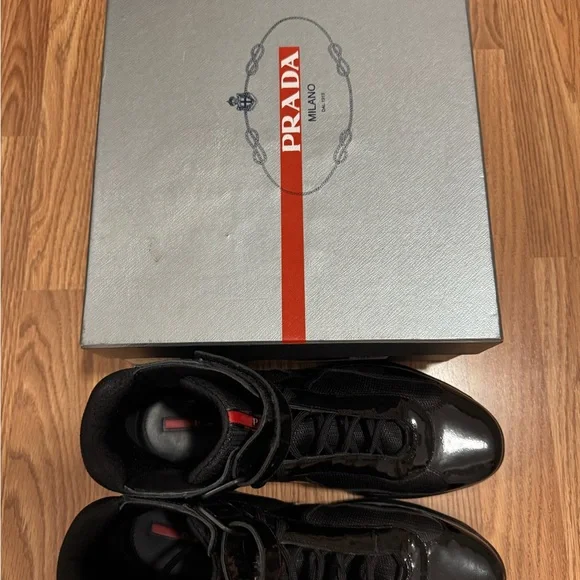 Prada Black High-Top Sneakers with Red Accent - Picture 6 of 7